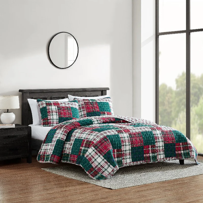 Modern dotted duvet cover-Nautica Emmet Patchwork Red Twin Reversible Quilt & Sham Set