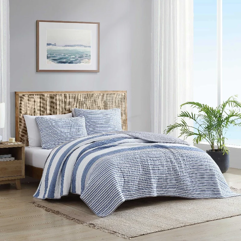 Organic tencel quilt-Nautica Fairwater Blue King Quilt & Sham Set