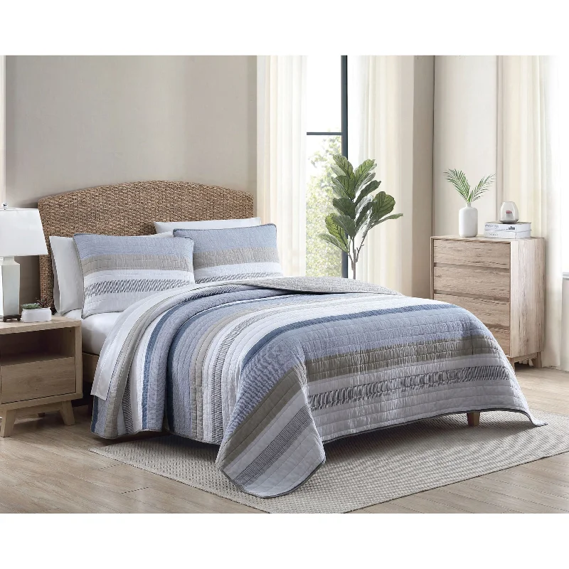 Non-slip bed protector-Nautica Galewood Beige Full/Queen Quilt-Sham Set