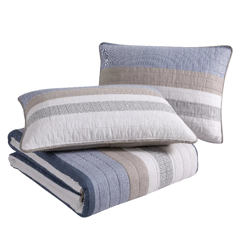 Reversible bamboo bedspread-Nautica Galewood Beige Twin Quilt-Sham Set