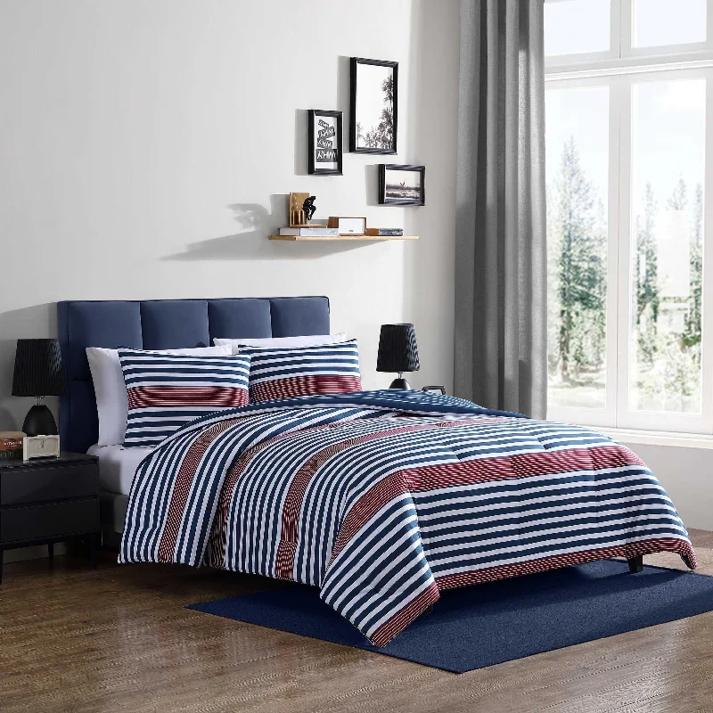 Vintage swirl duvet cover-Nautica Kennedy Stripe Navy Full/Queen Comforter & Sham Set