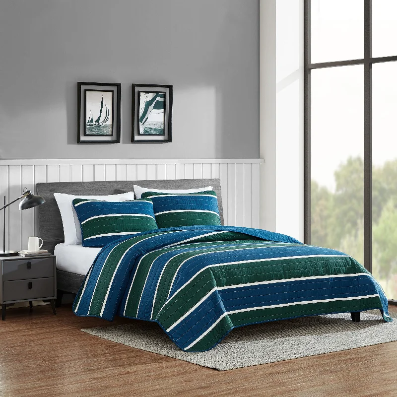 Luxe knit bed blanket-Nautica Knots Cove Navy Twin Reversible Quilt & Sham Set