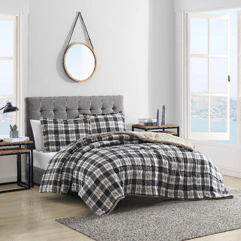 Silky percale bed sheets-Nautica Lewes Grey King Reversible Comforter & Sham Set