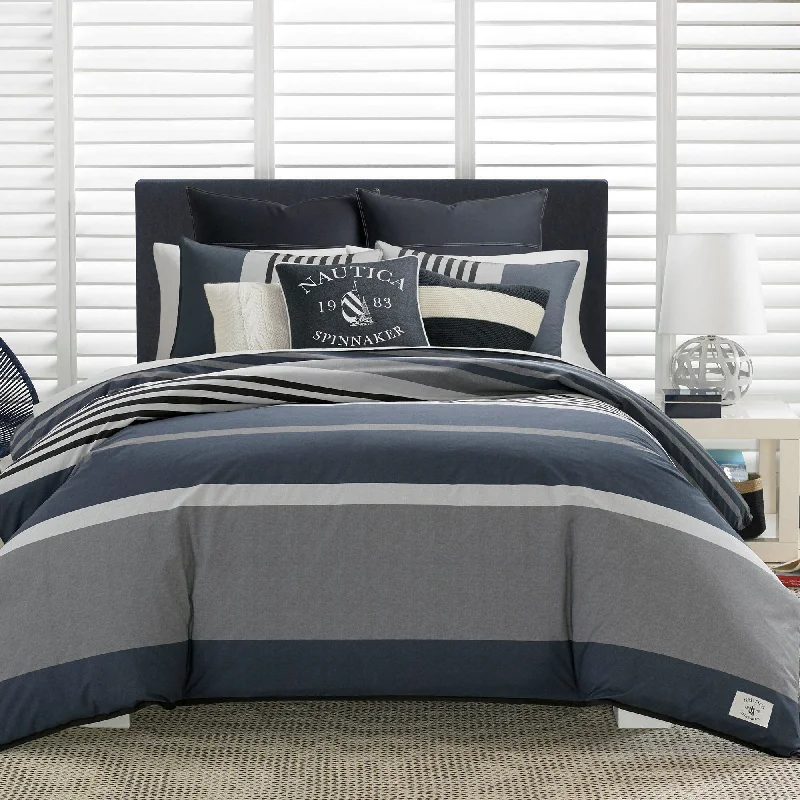 All-season microfiber bedspread-Nautica Rendon Charcoal Comforter Set