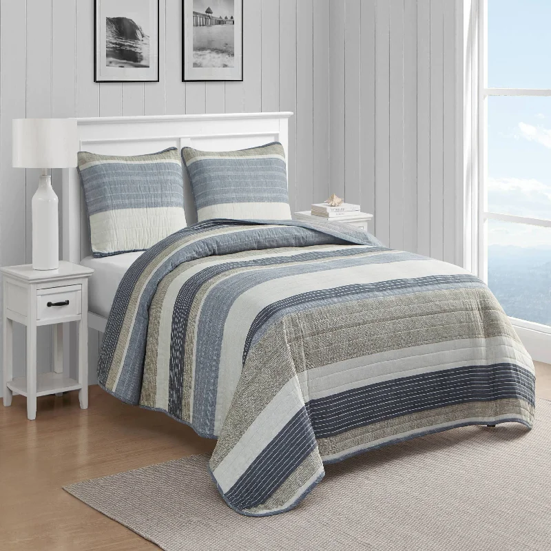 Lightweight cotton quilt-Nautica Ridgeport Beige Full/Queen Reversible Quilt And Sham Set