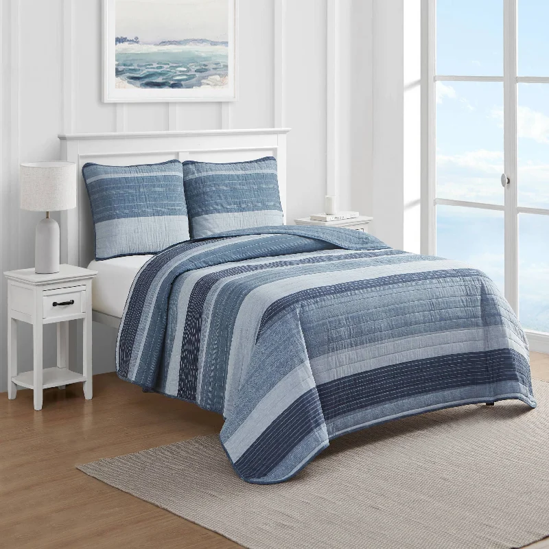 Linen blend comforter-Nautica Ridgeport Blue Full/Queen Reversible Quilt And Sham Set