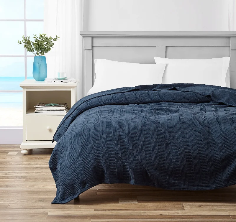 Natural tencel throw-Nautica Rope Stripe Navy King Blanket