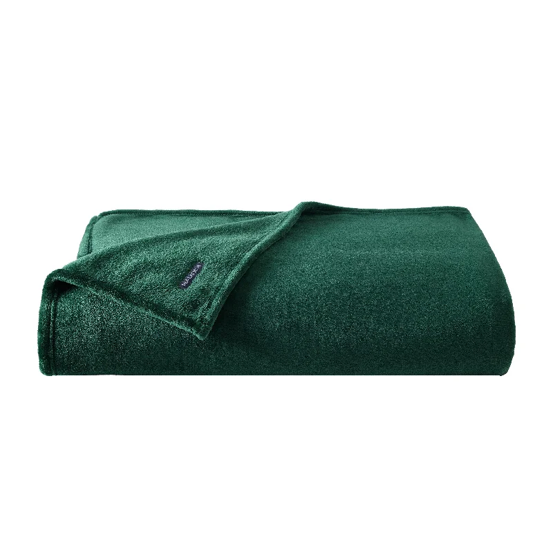 Crisp jersey bedspread-Nautica Solid Green Ultra Plush Soft King Blanket