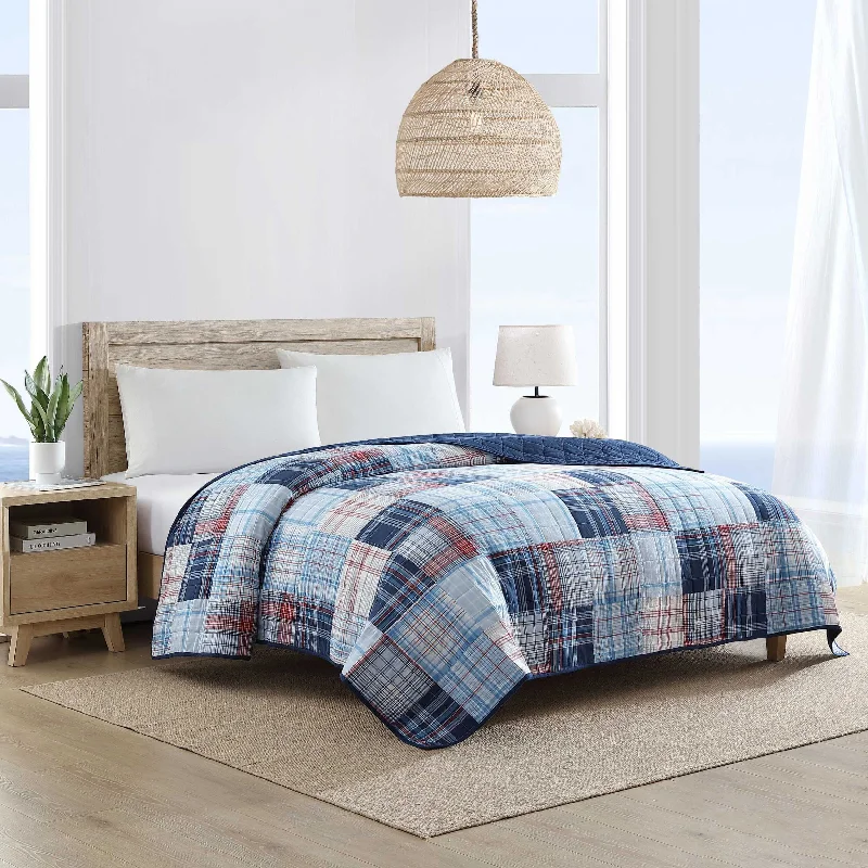 Breathable bed blanket-Nautica Stony Point Blue Full/Queen Quilt