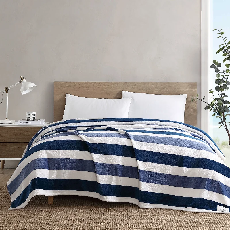 Plush chenille comforter-Nautica Striped Full/Queen Reversible Throw Blanket