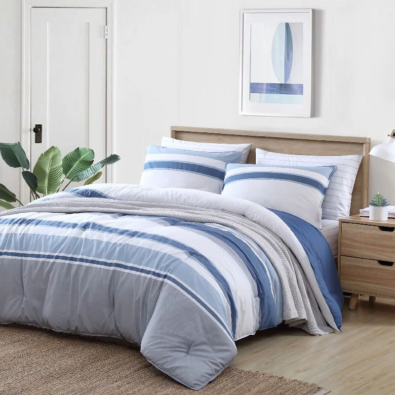 Natural cotton quilt set-Nautica Trimmer Blue Comforter-Sham Set