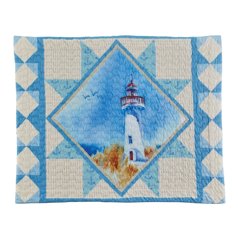 Linen bamboo quilt-Nautical Blue Star Lighthouse Seaside Style Pillow Sham