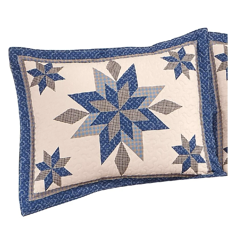 Floral silk bed throw-Navy Star Patchwork Pillow Sham