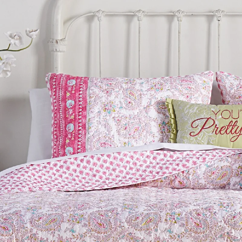 Breathable jersey bed sheets-Noni Pink Paisley Cotton Standard Sham