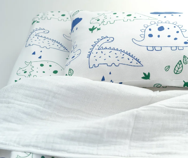 Natural linen quilt-Organic Interlock Toddler Pillowcase - Dinos - Animal Collection