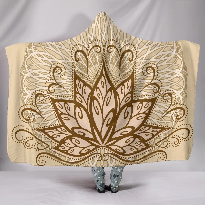 Warm fleece bed blanket-Ornamental Lotus Hooded Blanket