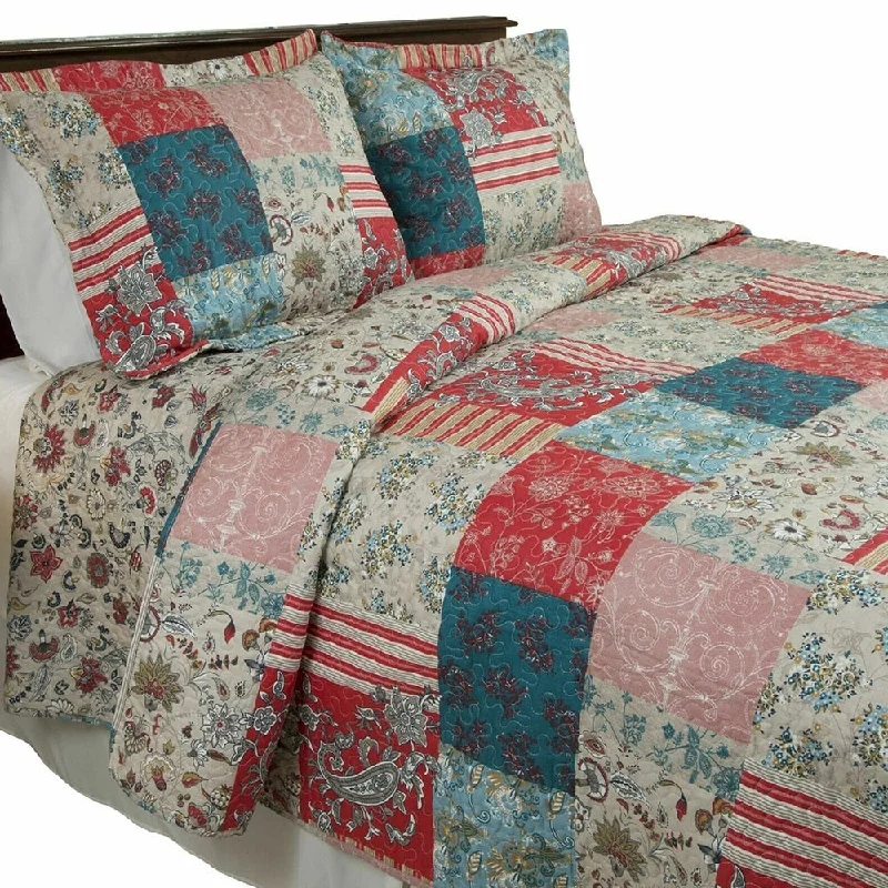 Silky flannel pillowcase-Patchwork Paisley Flowers Quilted Blanket Bedspread Twin