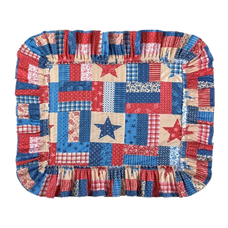 Heavy flannel quilt-Patriotic Stars and Stripes Americana Plisse Pillow Sham - Set of 2