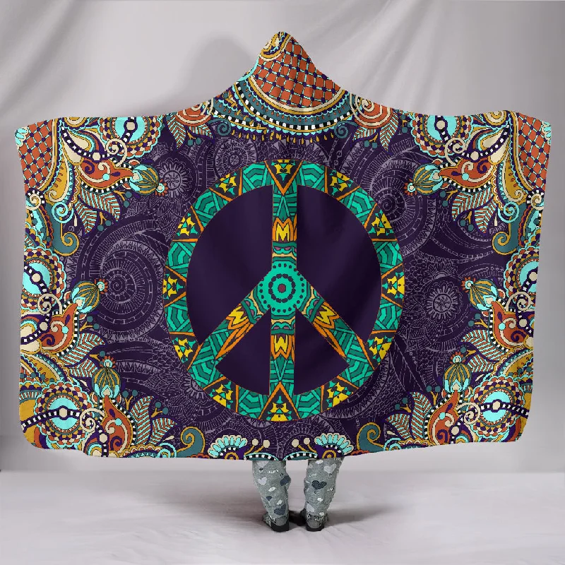 Breathable mattress topper-Peace Fractal Mandala Hooded Blanket