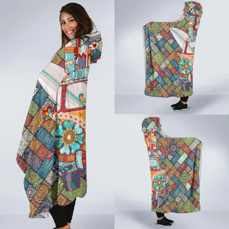 Heavy linen quilt-Peace & Love Bus Hooded Blanket