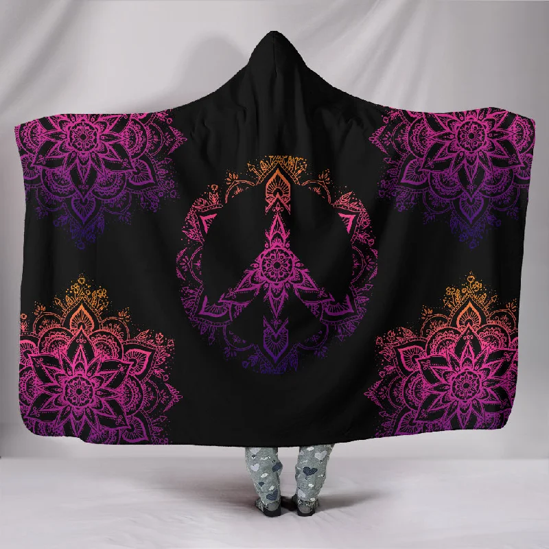 Non-slip quilted topper-Peace Mandala Hoodie Blanket