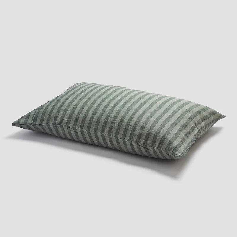 Warm fleece bed blanket-Pine Green Stripe 100% Linen Pillowcases (Pair)