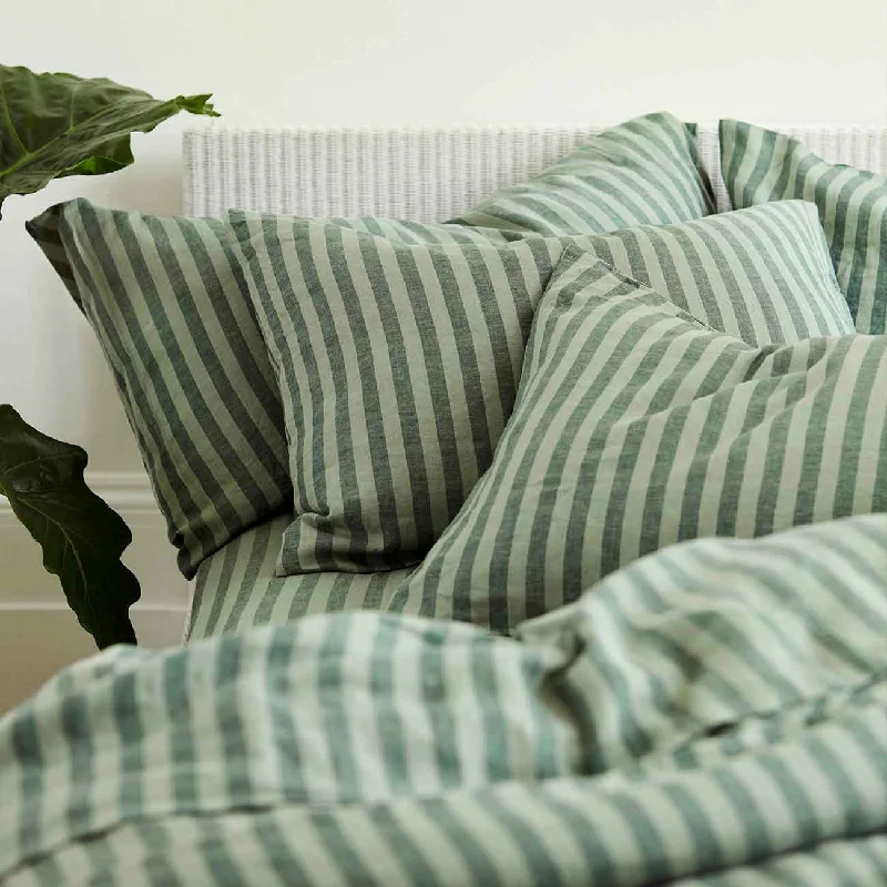 Luxe knit comforter-Pine Green Pembroke Stripe Linen Blend Pillowcase (Pair)