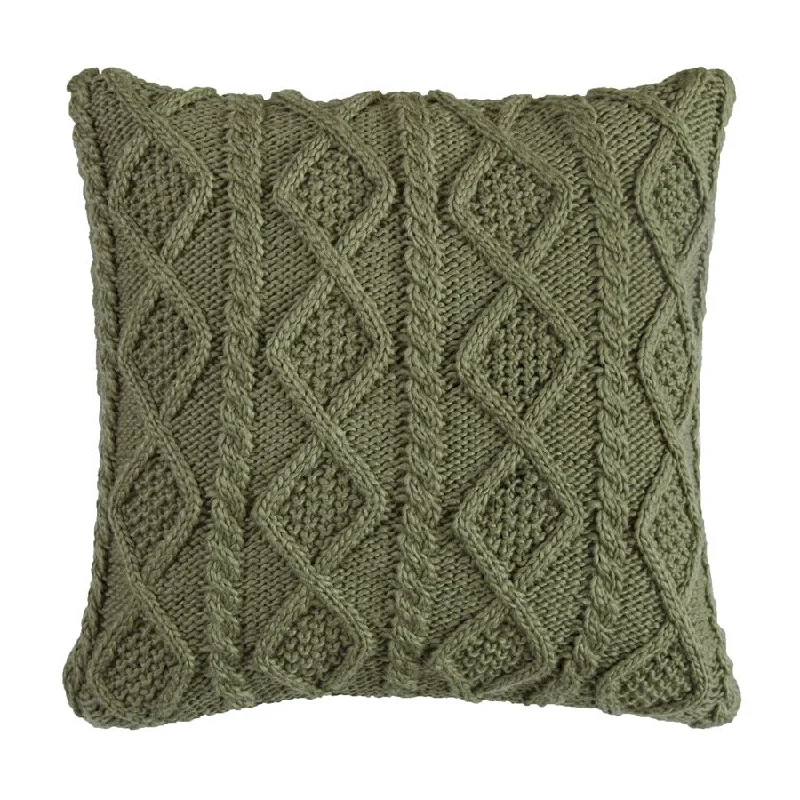 Floral linen throw-Cable Knit Pillow - Green