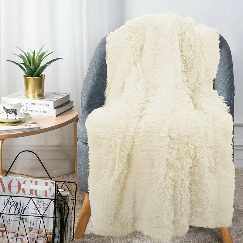 All-season microfiber quilt-Plush Faux Fur Throw Blanket Reversible Beige