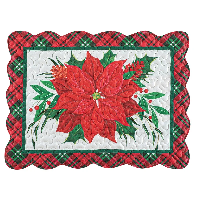 Reversible linen quilt-Poinsettia Plaid Border Pillow Shams - Set of 2