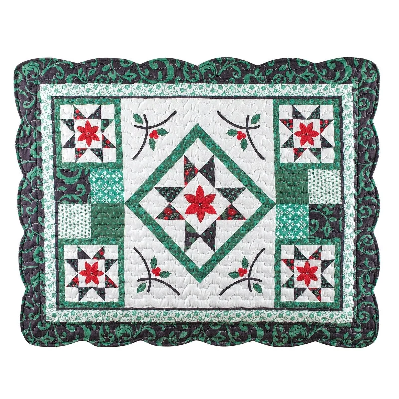 Plush wool throw blanket-Poinsettia Star Standard Size Patchwork Pillow Sham