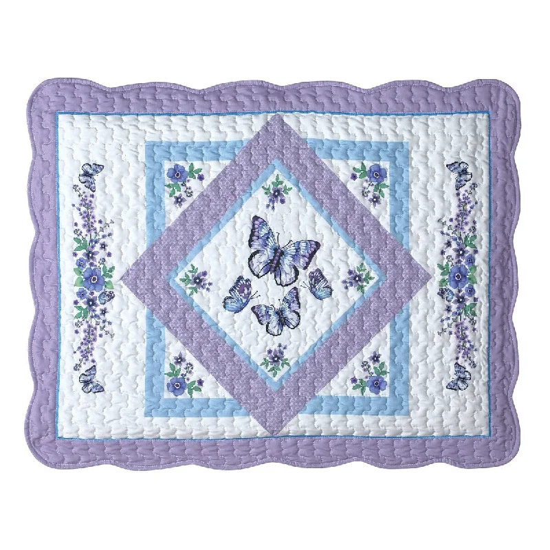 Luxe fleece bed throw-Purple Butterflies & Flowers Diamond Pillow Sham