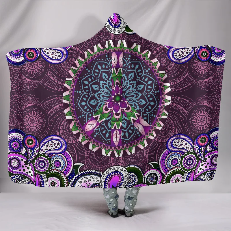 Cooling cotton sheet set-Purple Peace Mandala Hoodie Blanket