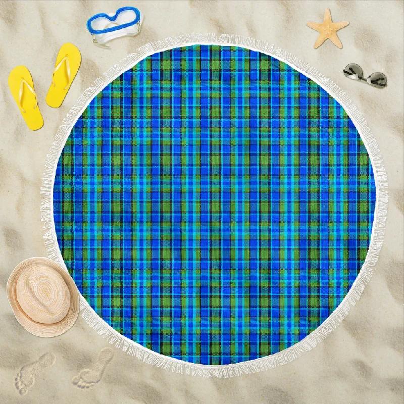 Cool percale bed sheets-Retro Blue Plaid Beach Blanket