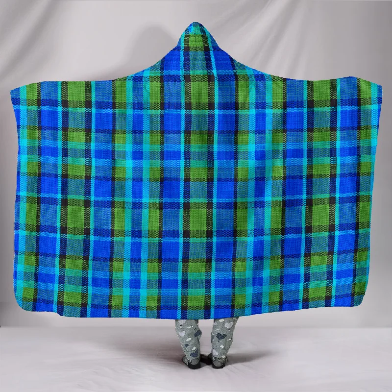 Organic tencel quilt-Retro Blue Plaid Hooded Blanket