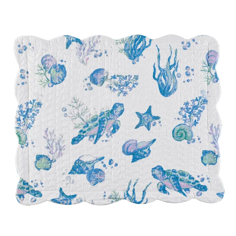 Cool bamboo pillowcase-Reversible Ocean Breeze Aquatic Life Scalloped Pillow Sham