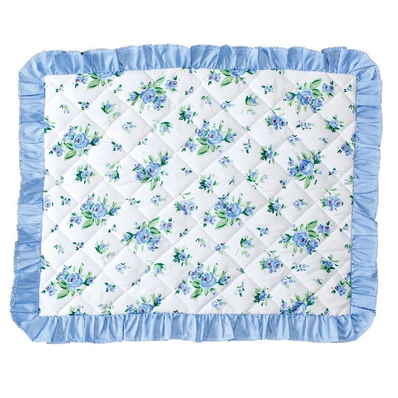 Lightweight linen throw-Rose Floral Print Blue Flower Pillow Sham