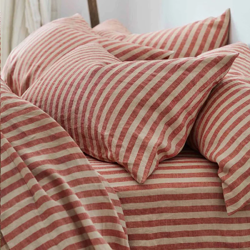 Floral cotton quilt-Sandstone Red Pembroke Stripe Linen Blend Pillowcase (Pair)