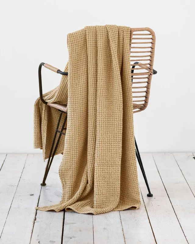 Breathable mattress topper-Sandy Beige waffle throw blanket