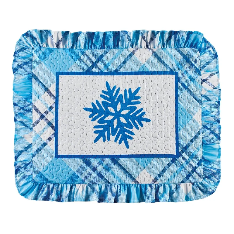 Silky sateen bed throw-Snowflake Plaid Design Triple Ruffle Pillow Sham