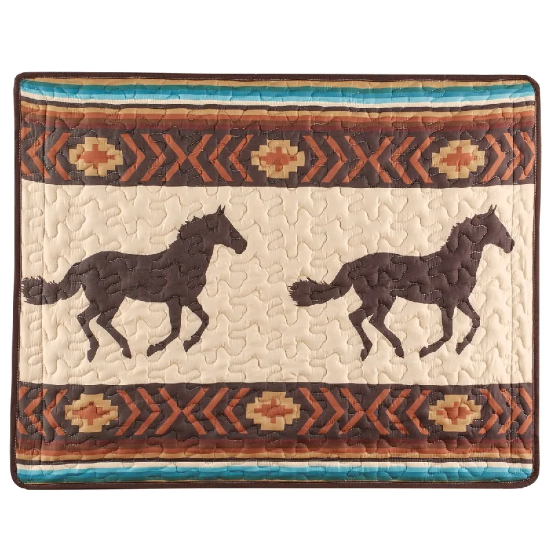 Natural tencel throw-Southwest Design Running Horses Striped Pillow Sham