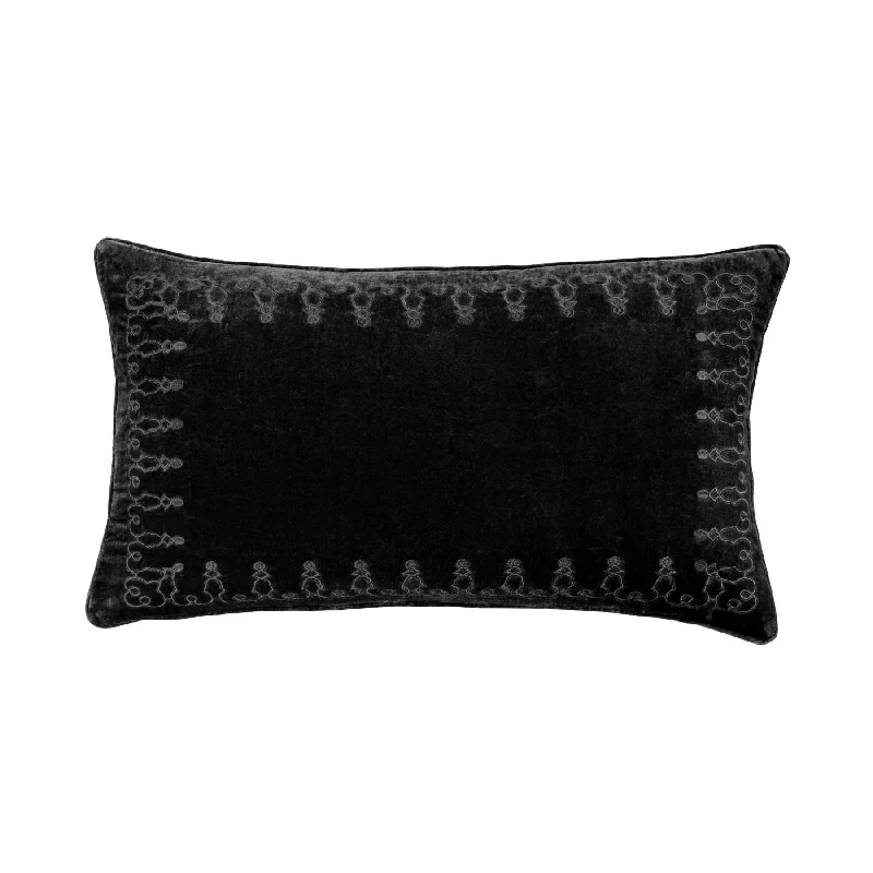 Soft jersey throw-Stella Black Silk Velvet Embroidered Lumbar Pillow