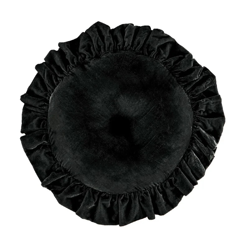 Soft percale comforter-Stella Black Silk Velvet Round Pillow