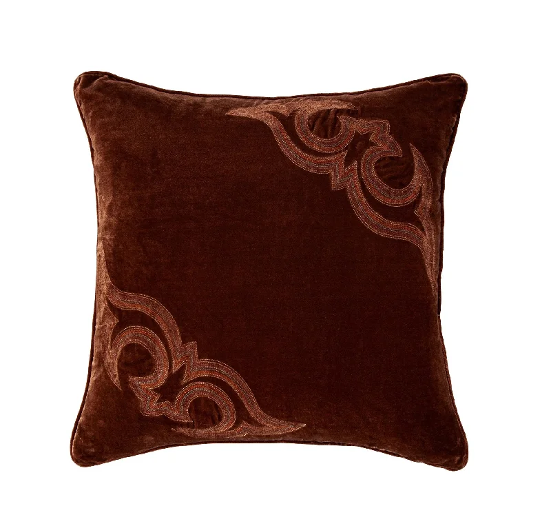 Modern swirl duvet cover-Stella Copper Brown Boot Stitch Embroidered Faux Silk Velvet Pillow