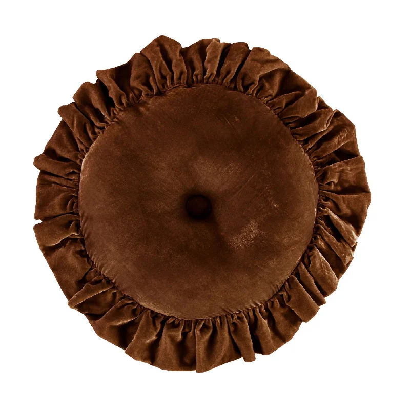 Breathable bed blanket-Stella Copper Brown Silk Velvet Round Pillow