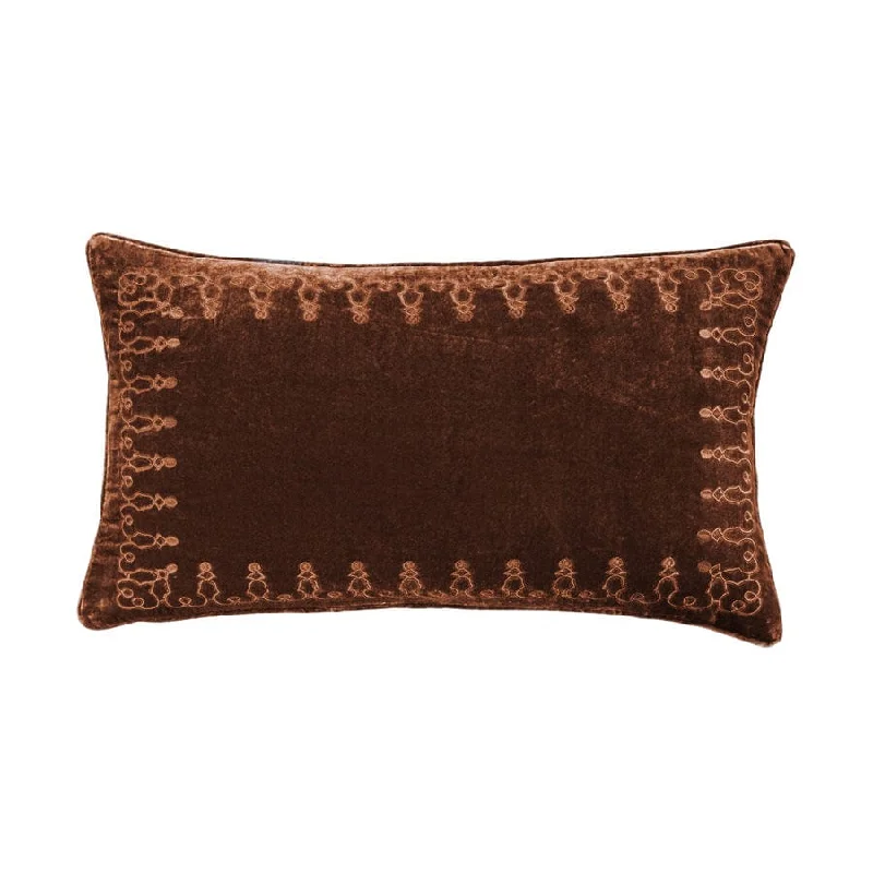 Breathable quilted topper-Stella Copper Brown Velvet Embroidered Lumbar Pillow