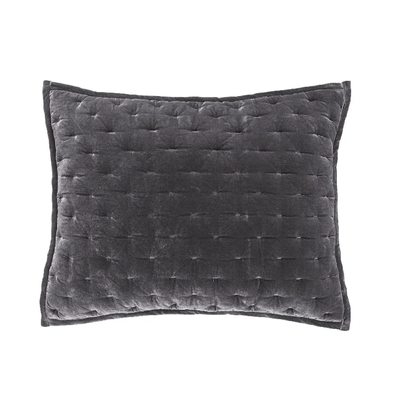 Contoured cooling pillow-Stella Dark Slate Faux Silk Velvet Pillow Sham