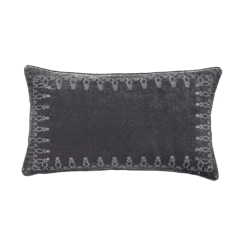 Natural cotton quilt set-Stella Dark Slate Silk Velvet Embroidered Lumbar Pillow