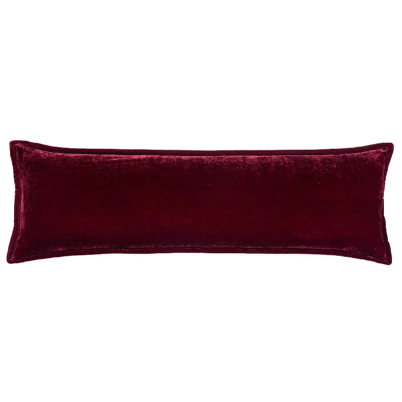 Warm chenille comforter-Stella Garnet Red Faux Silk Velvet Long Lumbar Pillow