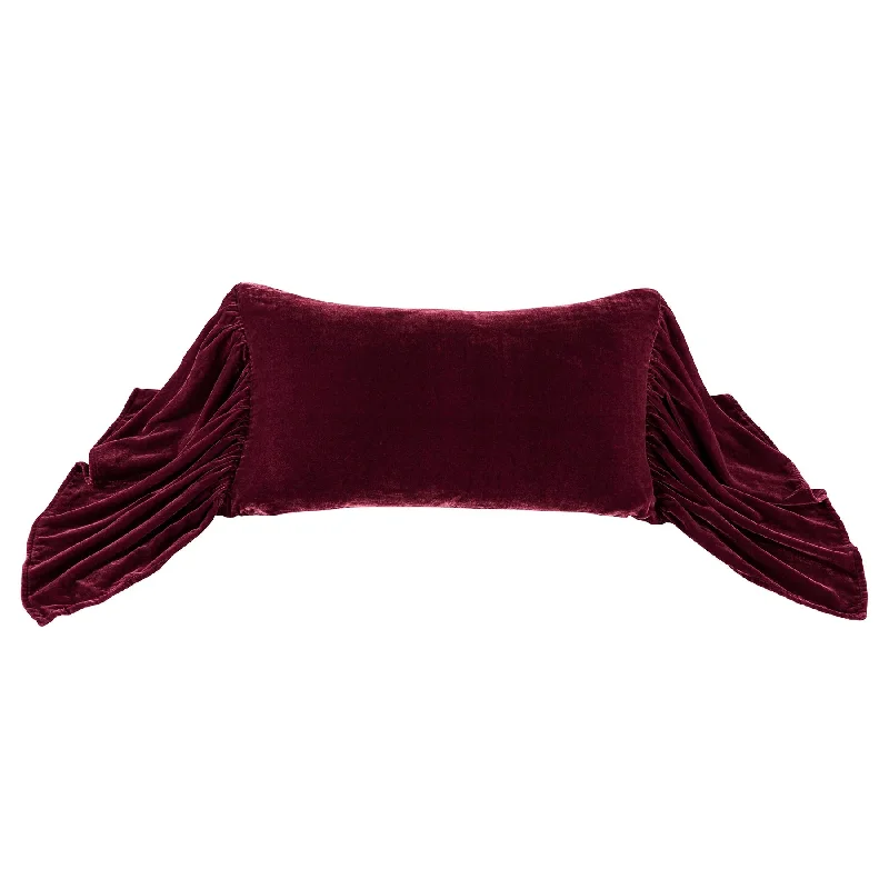 Organic tencel bedspread-Stella Garnet Red Faux Silk Velvet Long Ruffled Pillow